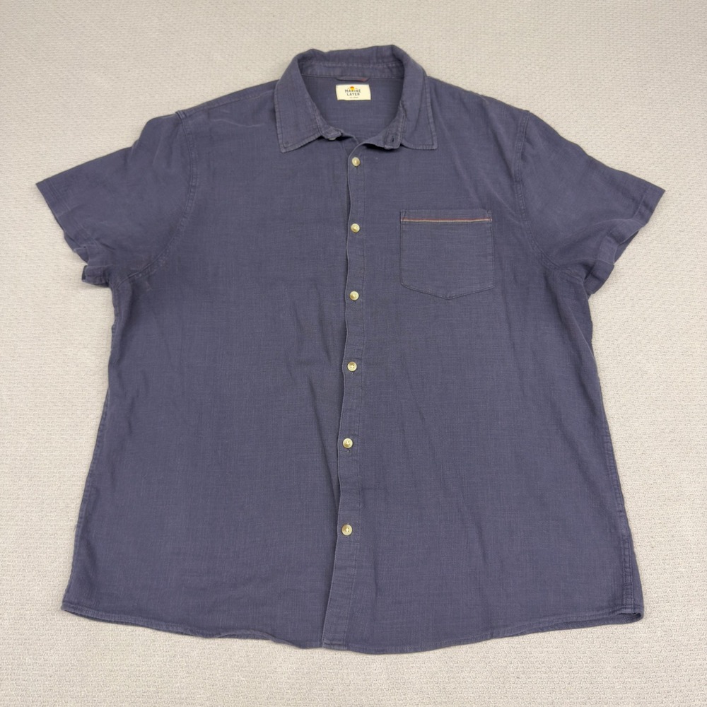 Marine Layer Shirt Mens XXL Blue Cotton Blend Short Sleeve Button Down Beach